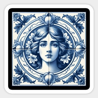 Delft Tile With Woman Face No.3 Sticker